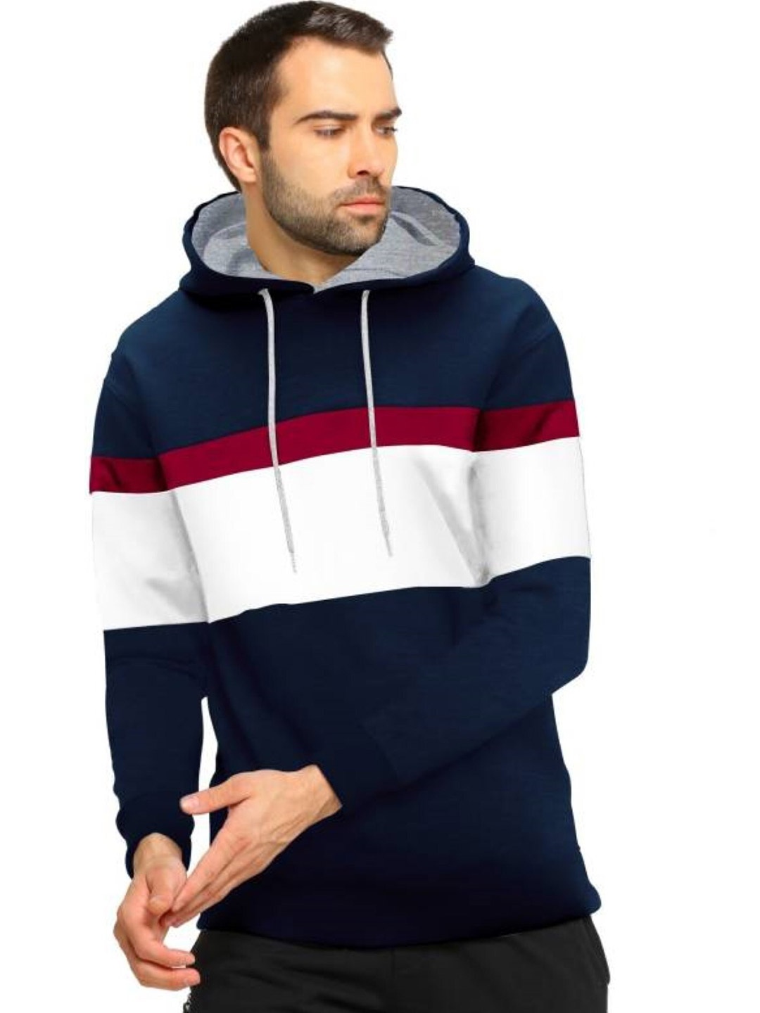

JUMPCUTS Colourblocked Hooded Neck Sweatshirt, Navy blue