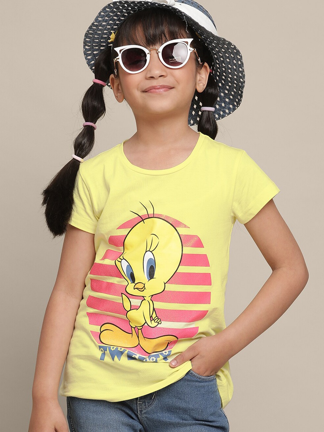 

Kids Ville Girls Looney Tunes Tweety Graphic Printed Cotton T-Shirt, Yellow