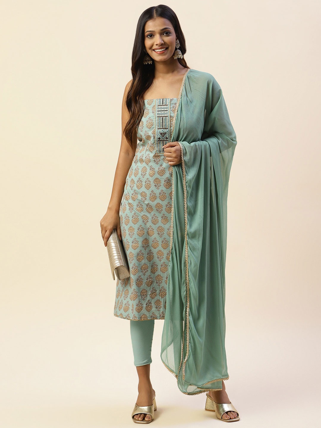 

Meena Bazaar Printed Unstitched Dress Material, Green