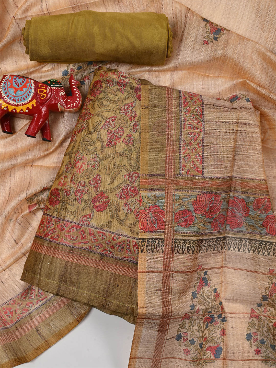 

Meena Bazaar Printed Art Silk Unstitched Dress Material, Green