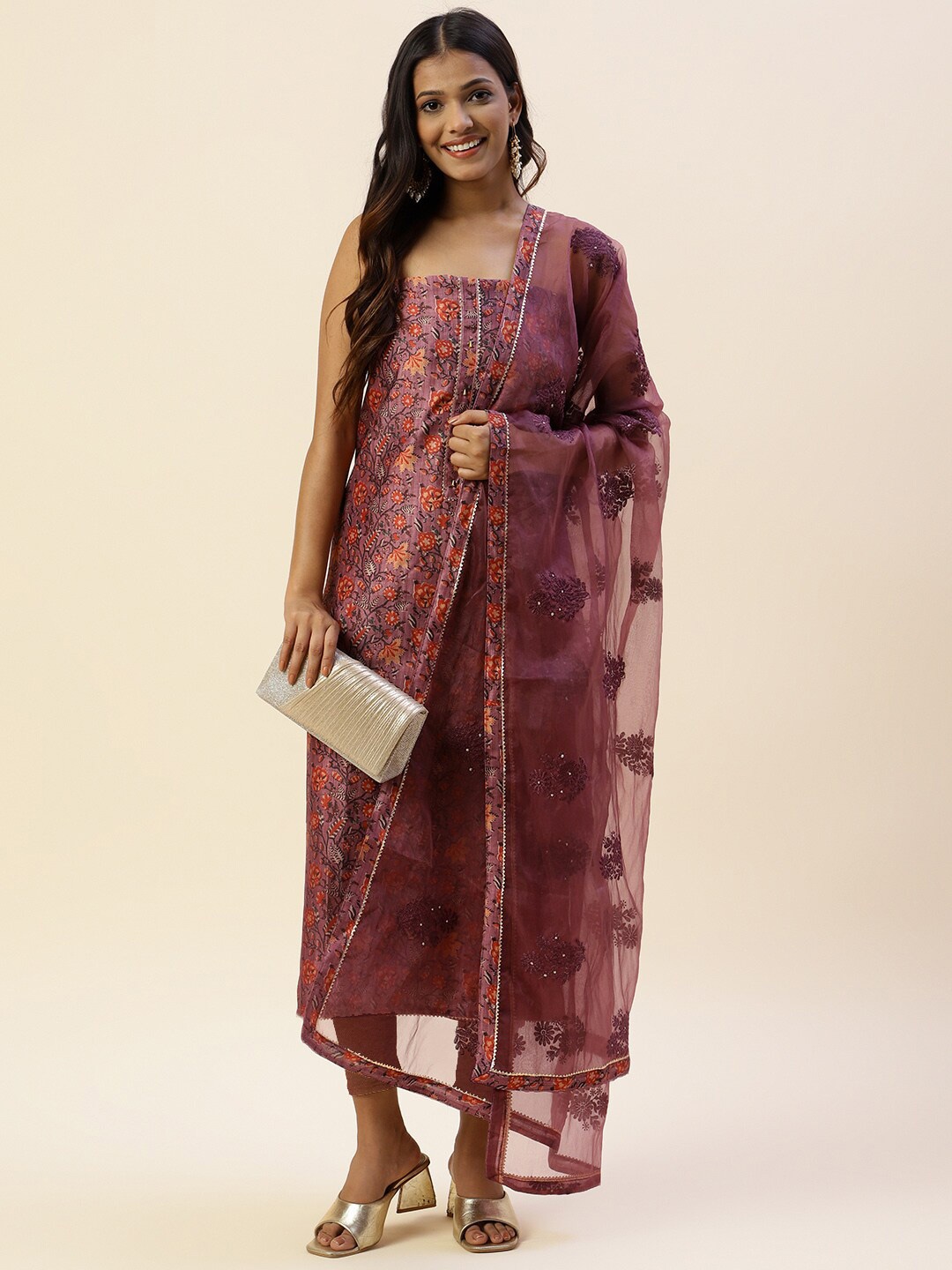 

Meena Bazaar Printed Art Silk Unstitched Dress Material, Purple