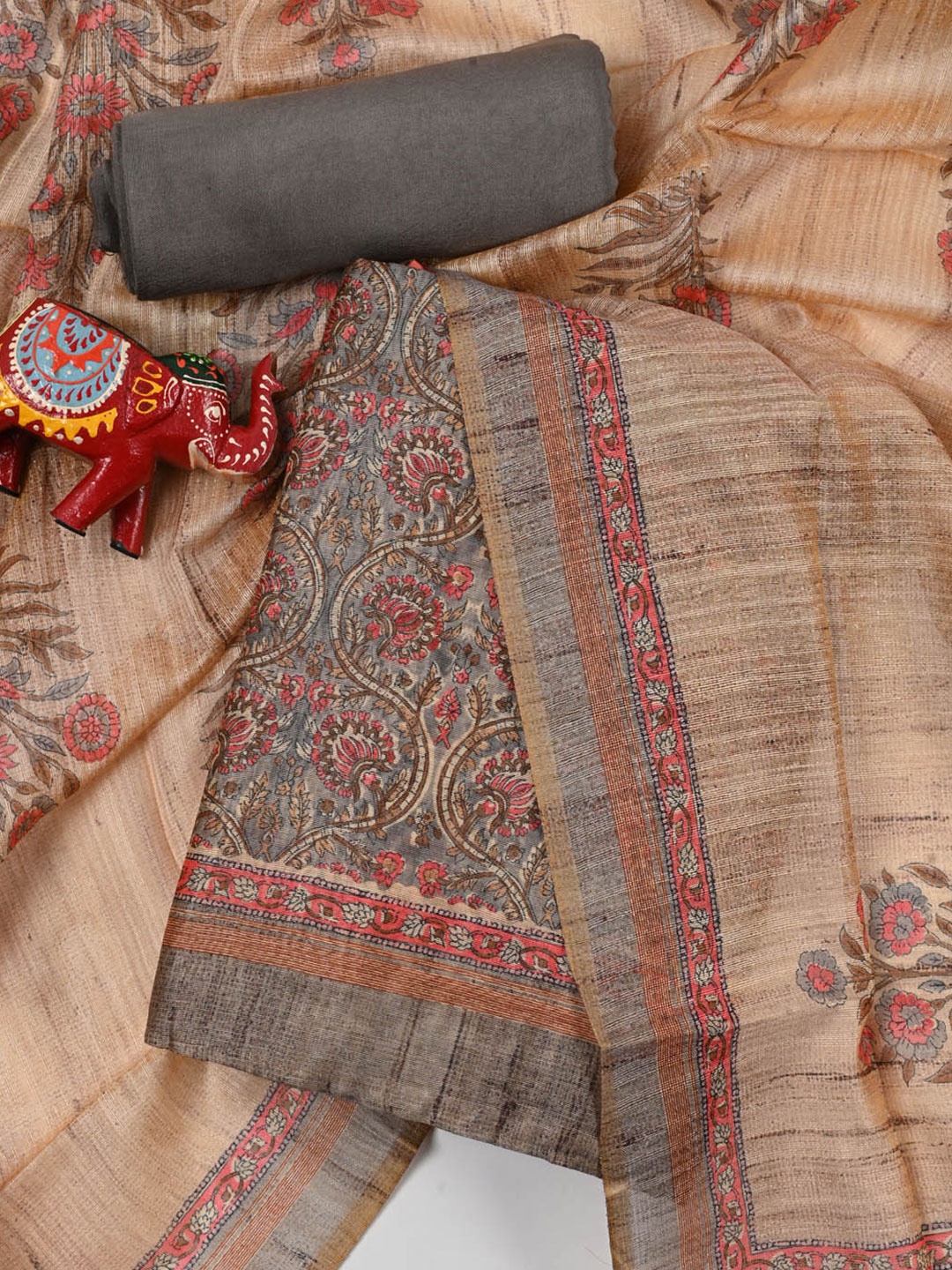 

Meena Bazaar Printed Art Silk Unstitched Dress Material, Grey