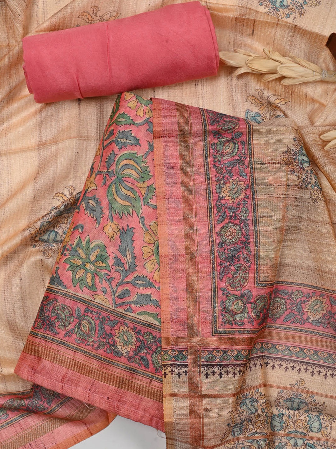 

Meena Bazaar Printed Art Silk Unstitched Dress Material, Pink