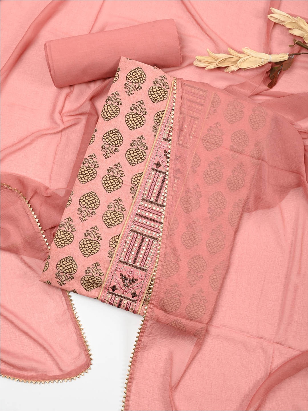 

Meena Bazaar Printed Unstitched Dress Material, Pink