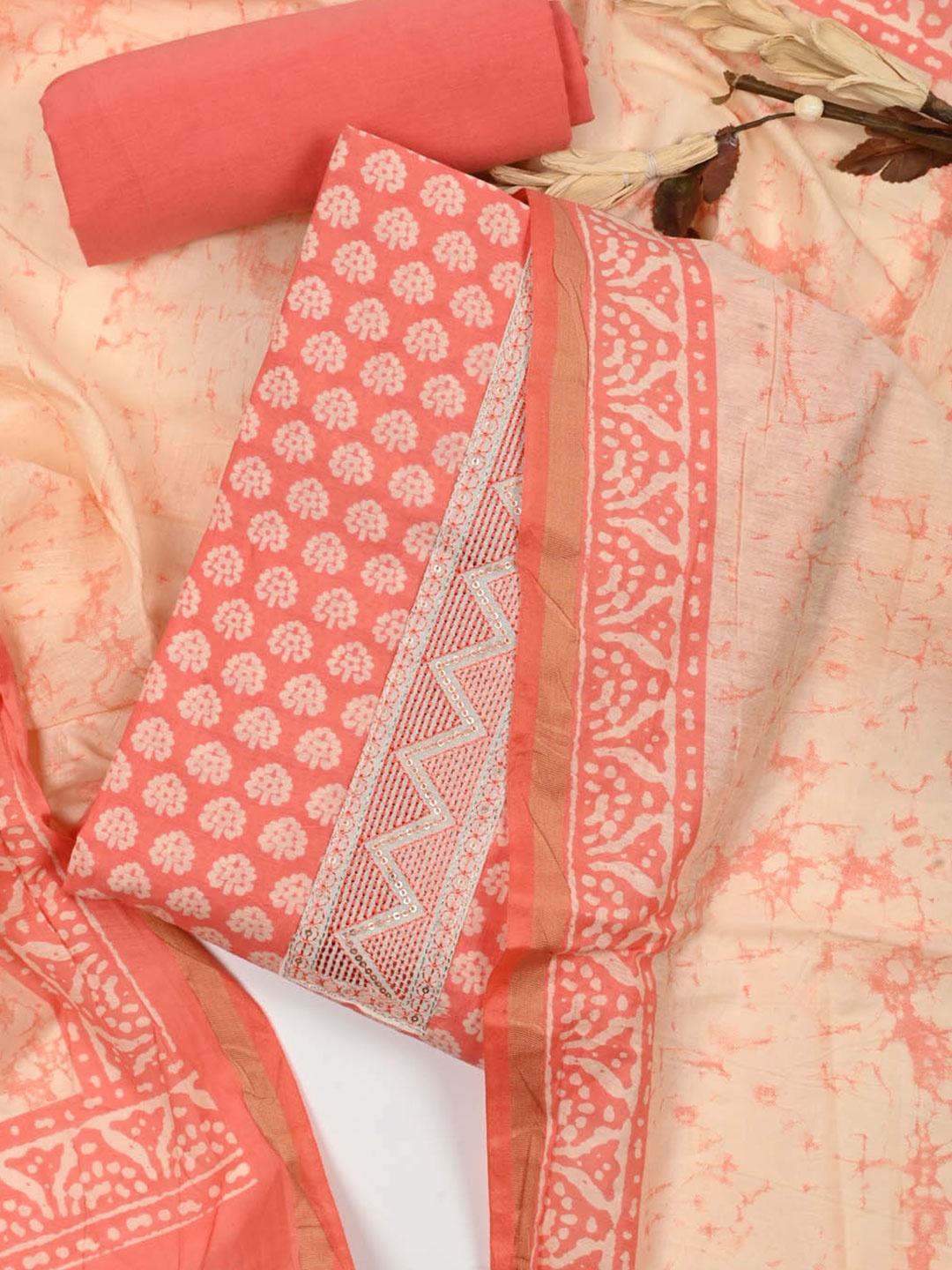 

Meena Bazaar Printed Unstitched Dress Material, Pink