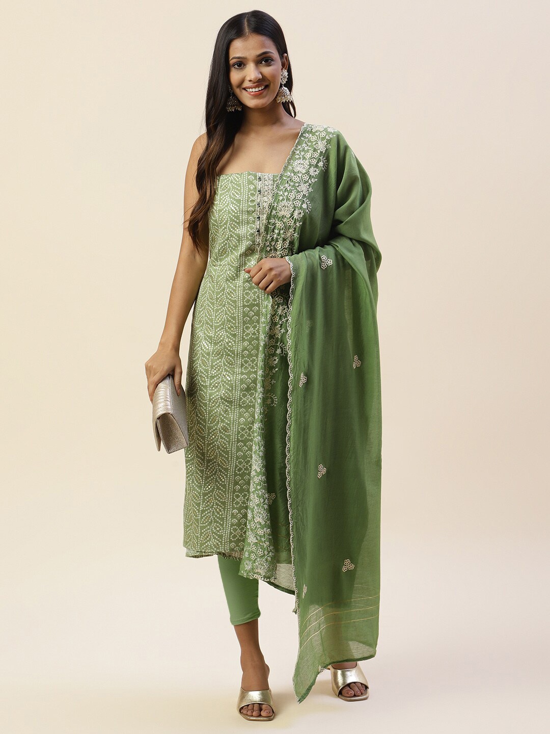 

Meena Bazaar Printed Unstitched Dress Material, Green
