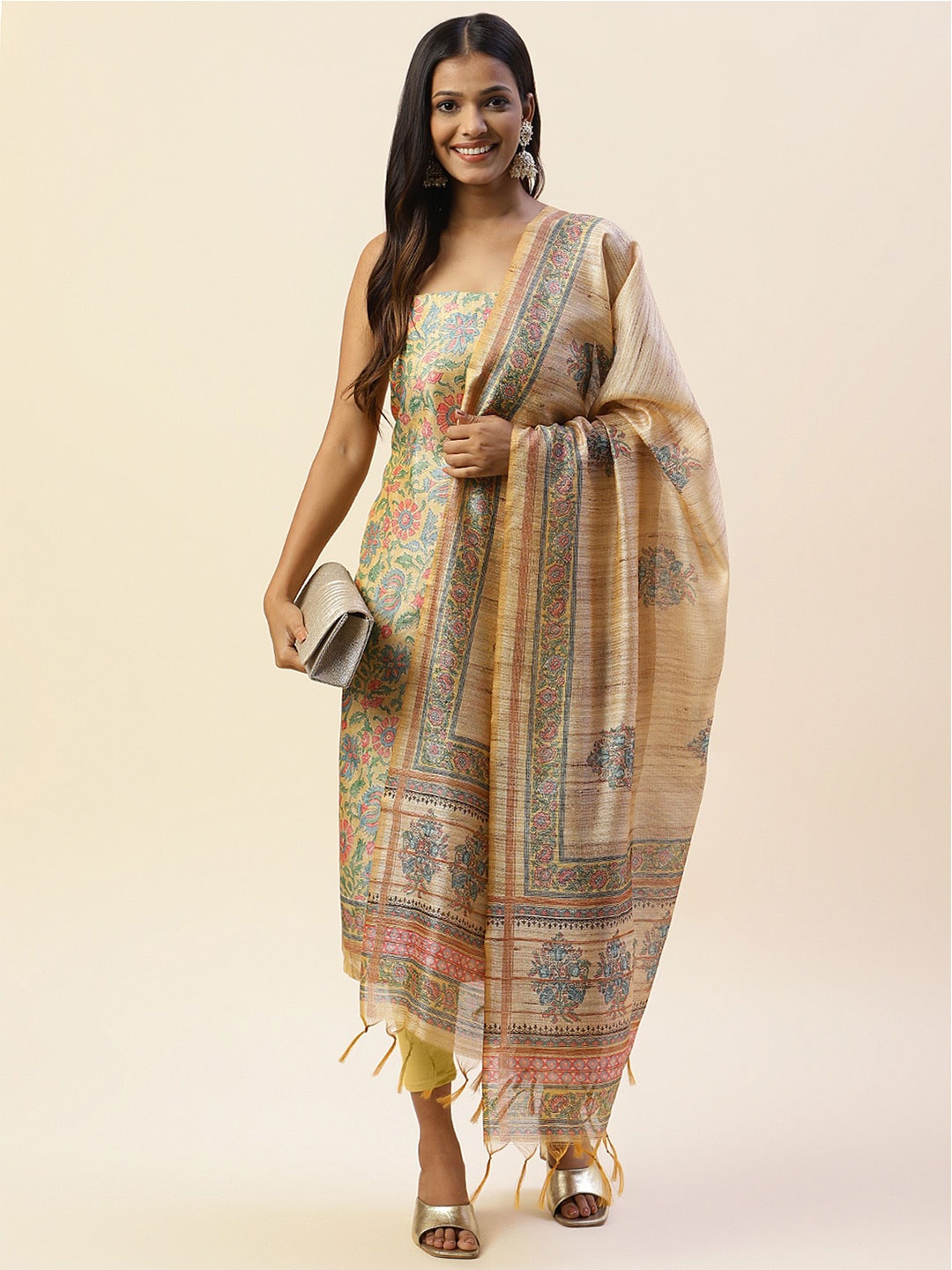 

Meena Bazaar Floral Printed Unstitched Dress Material, Yellow