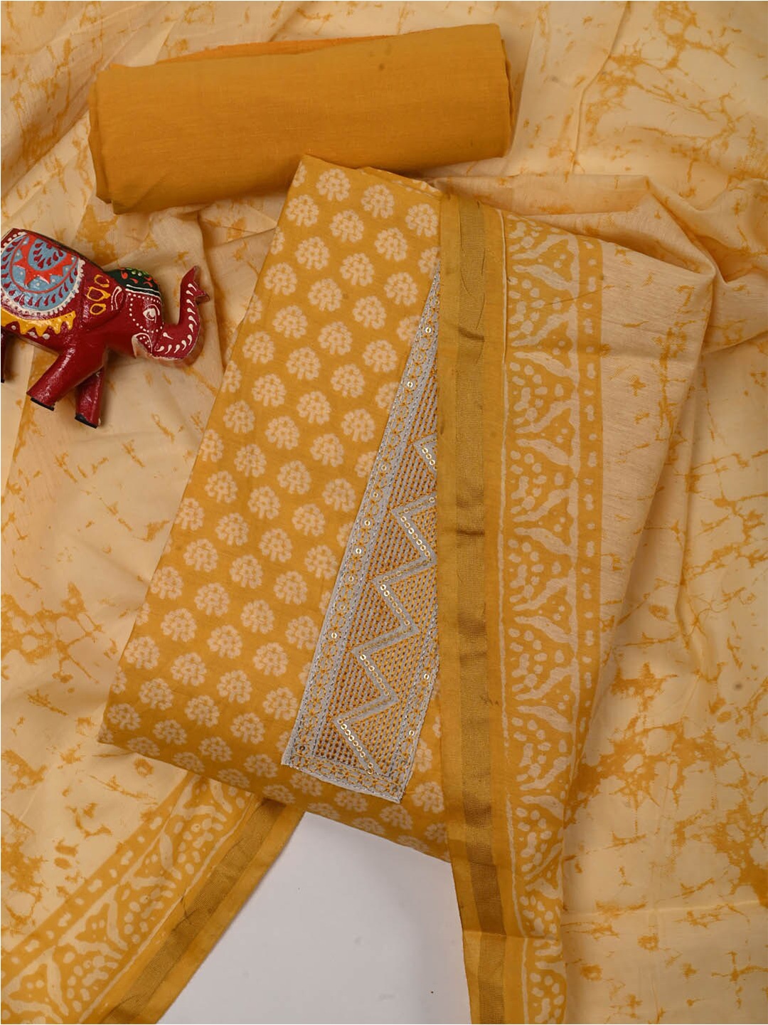 

Meena Bazaar Geometric Printed Unstitched Dress Material, Yellow