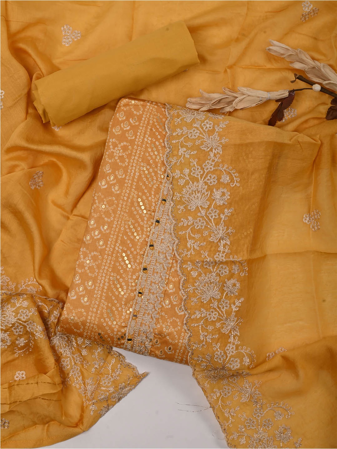 

Meena Bazaar Printed Unstitched Dress Material, Mustard