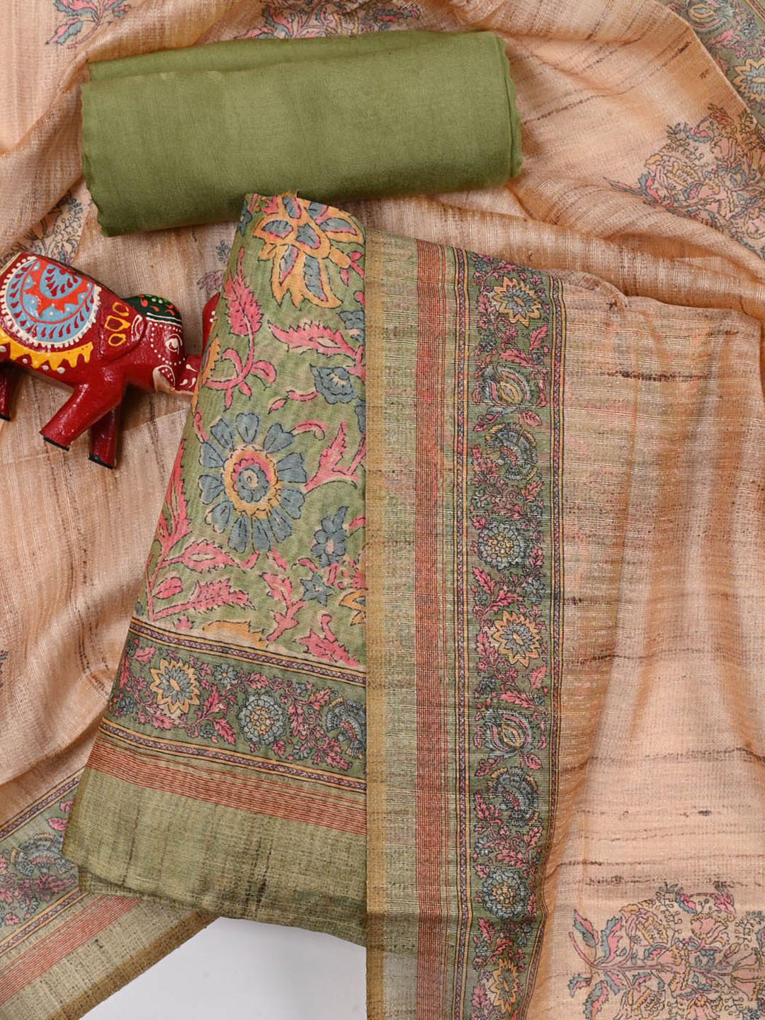 

Meena Bazaar Printed Art Silk Unstitched Dress Material, Green