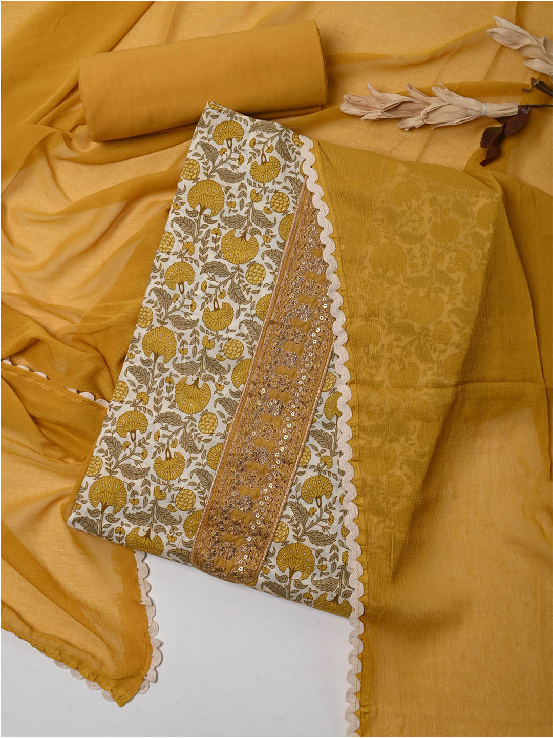 

Meena Bazaar Printed Unstitched Dress Material, Yellow