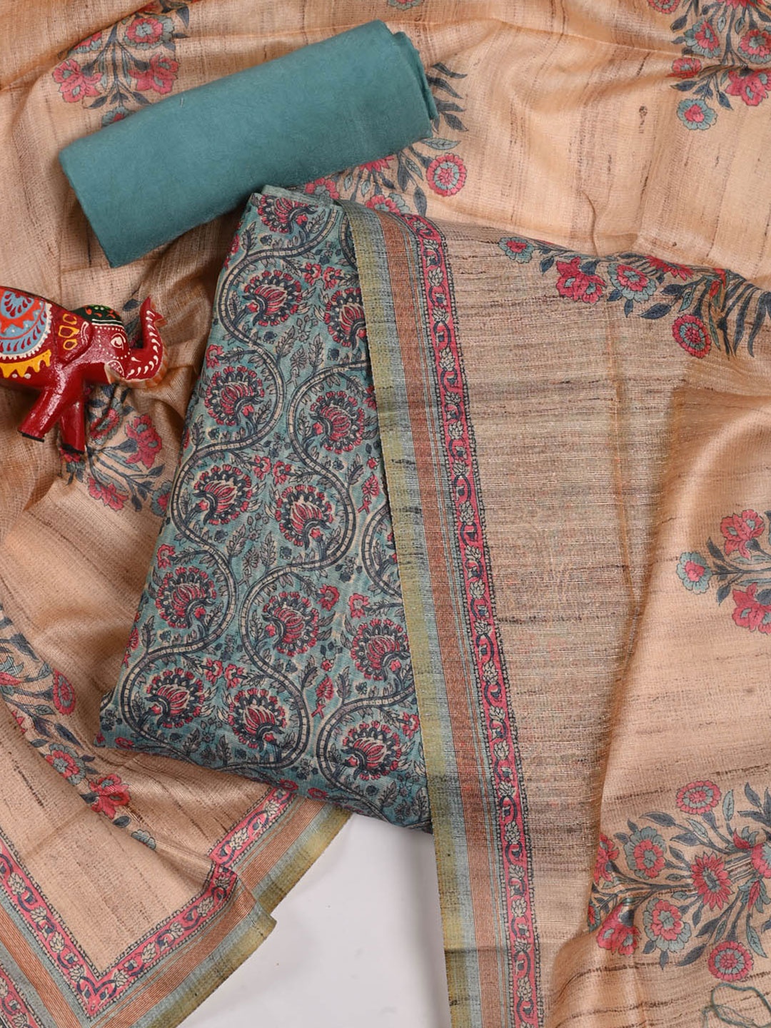 

Meena Bazaar Printed Art Silk Unstitched Dress Material, Blue