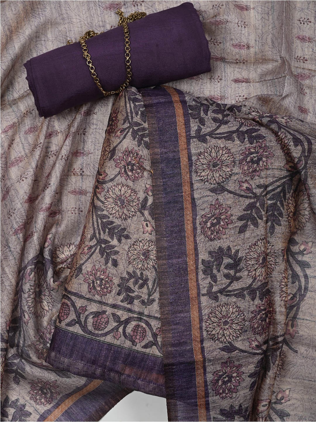 

Meena Bazaar Printed Art Silk Unstitched Dress Material, Purple