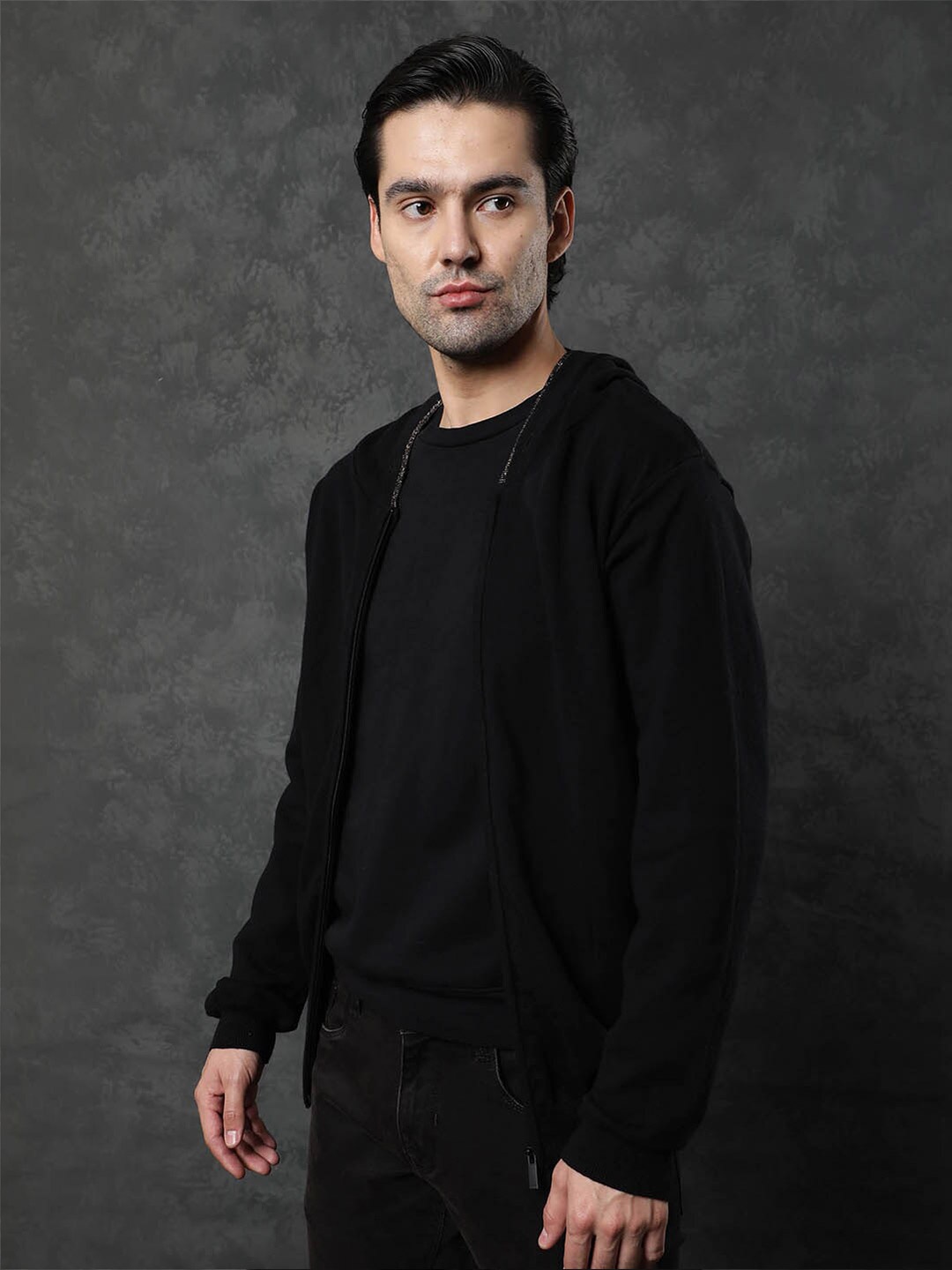 

RARE RABBIT Men Zarry Hood Neck Sweatshirt, Black