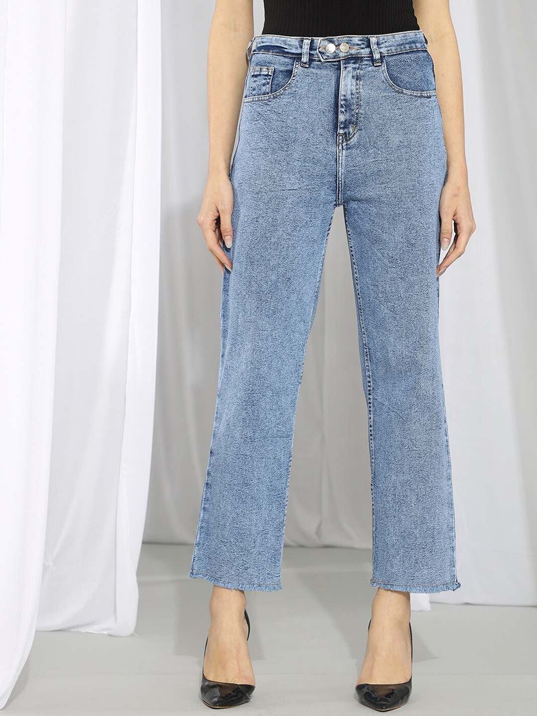 

Kotty Women Blue Straight Fit High-Rise Heavy Fade Stretchable Jeans