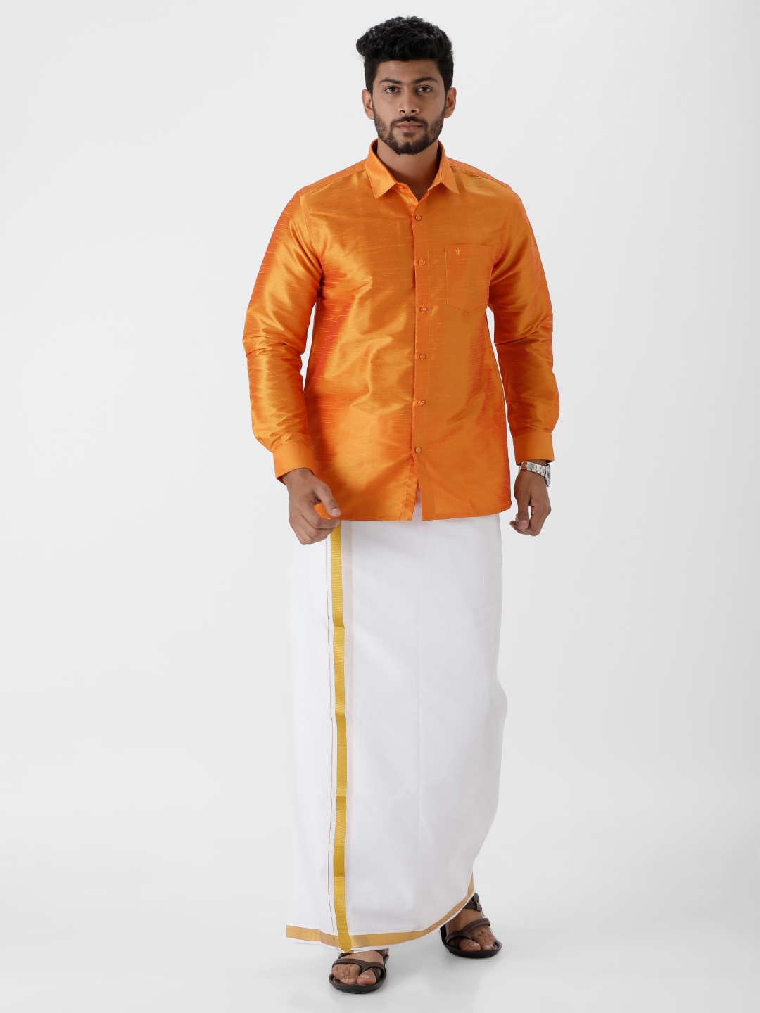 Ramraj Regular Fit Spread Collar Cotton Casual Shirt, Orange