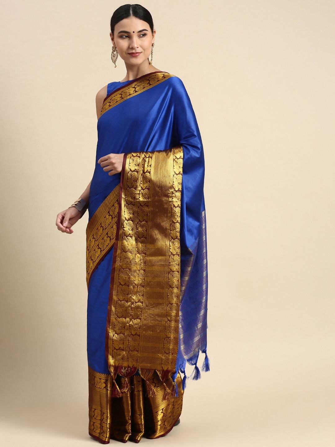 

Nimidiya Zari Detailed Silk Cotton Saree, Blue