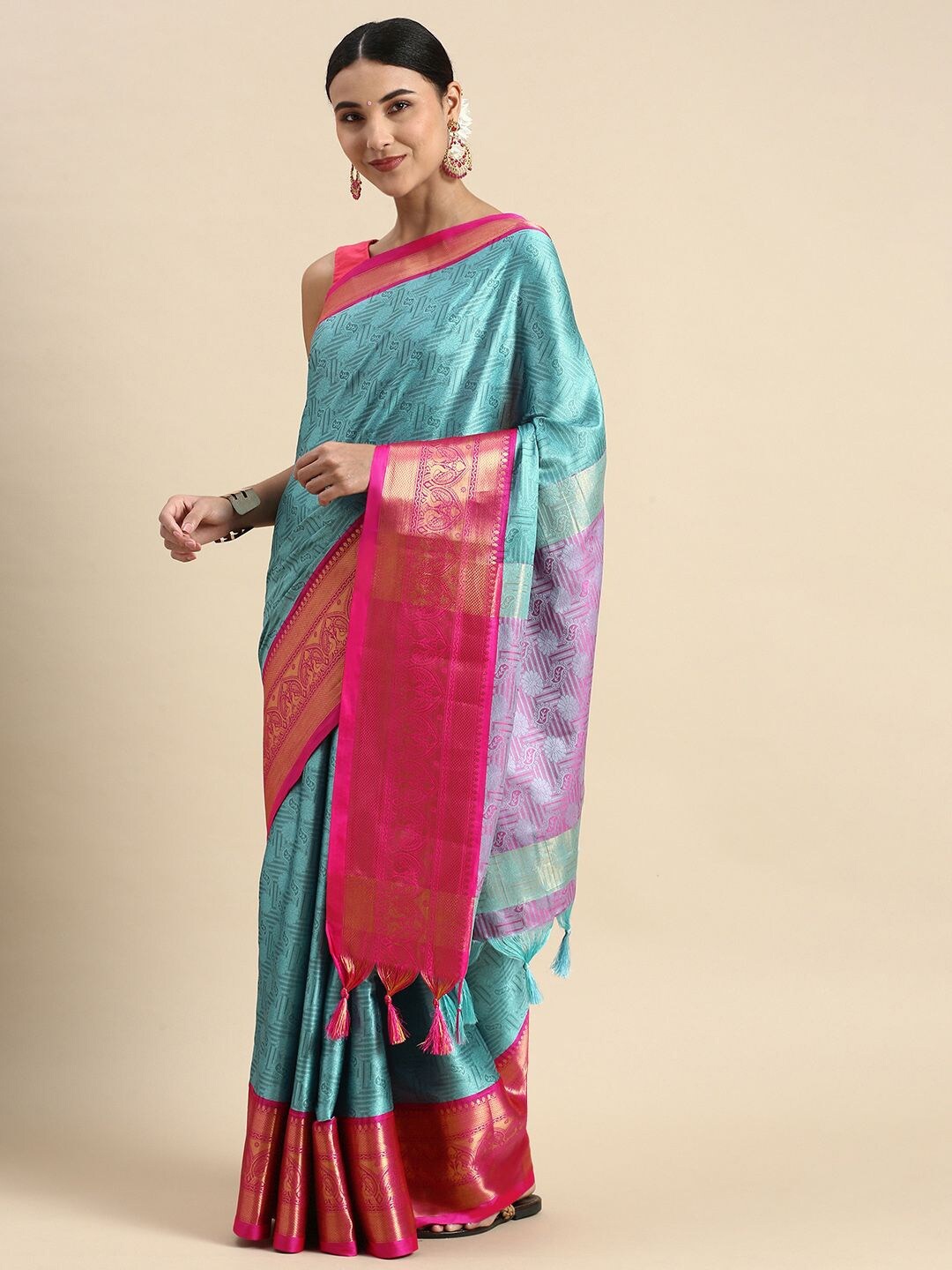 

Nimidiya Woven Design Zari Silk Cotton Saree, Blue