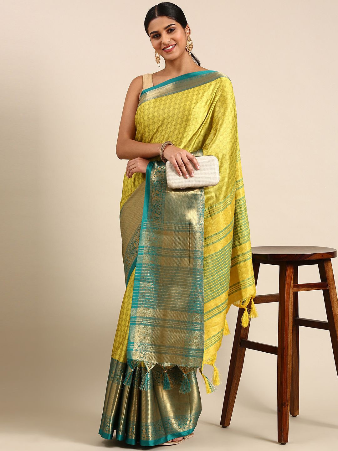 

Nimidiya Ethnic Woven Design Zari Silk Cotton Saree, Yellow