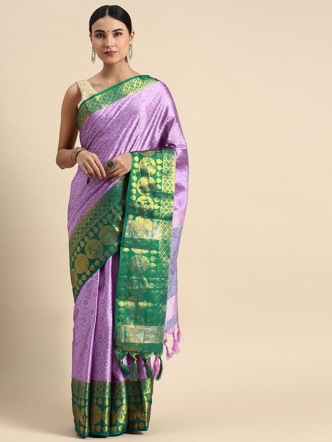

Nimidiya Floral Woven Design Zari Silk Cotton Saree, Purple