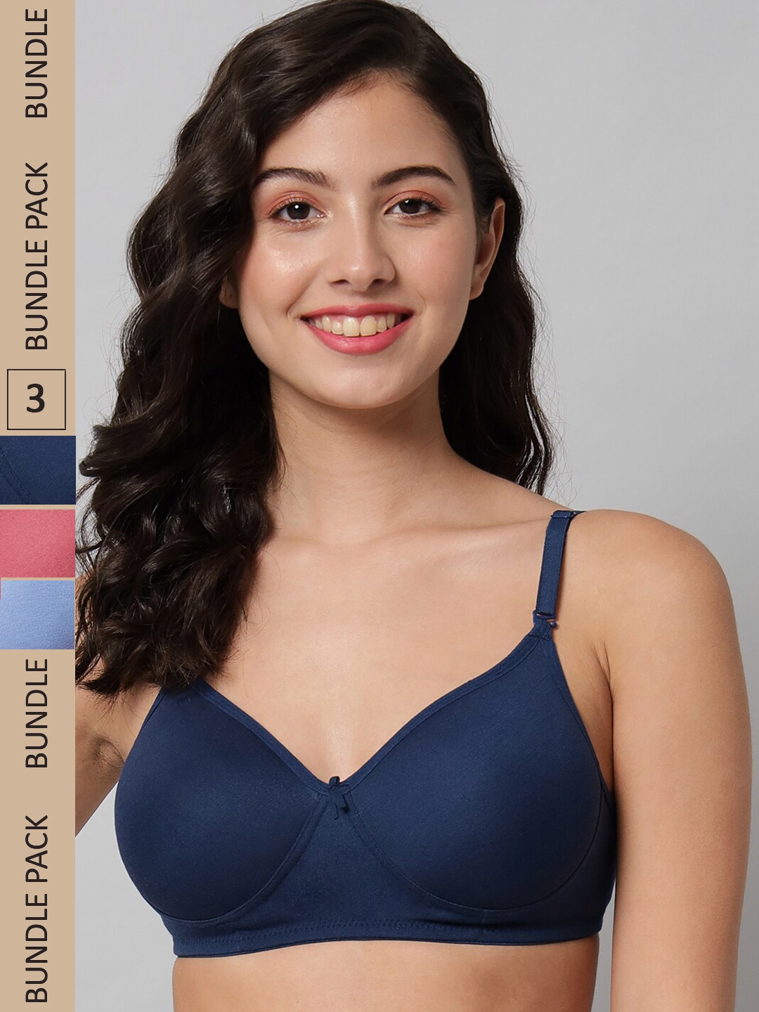 

SASHU Pack of 3 Full Coverage Lightly Padded Cotton Push up Bra, Blue