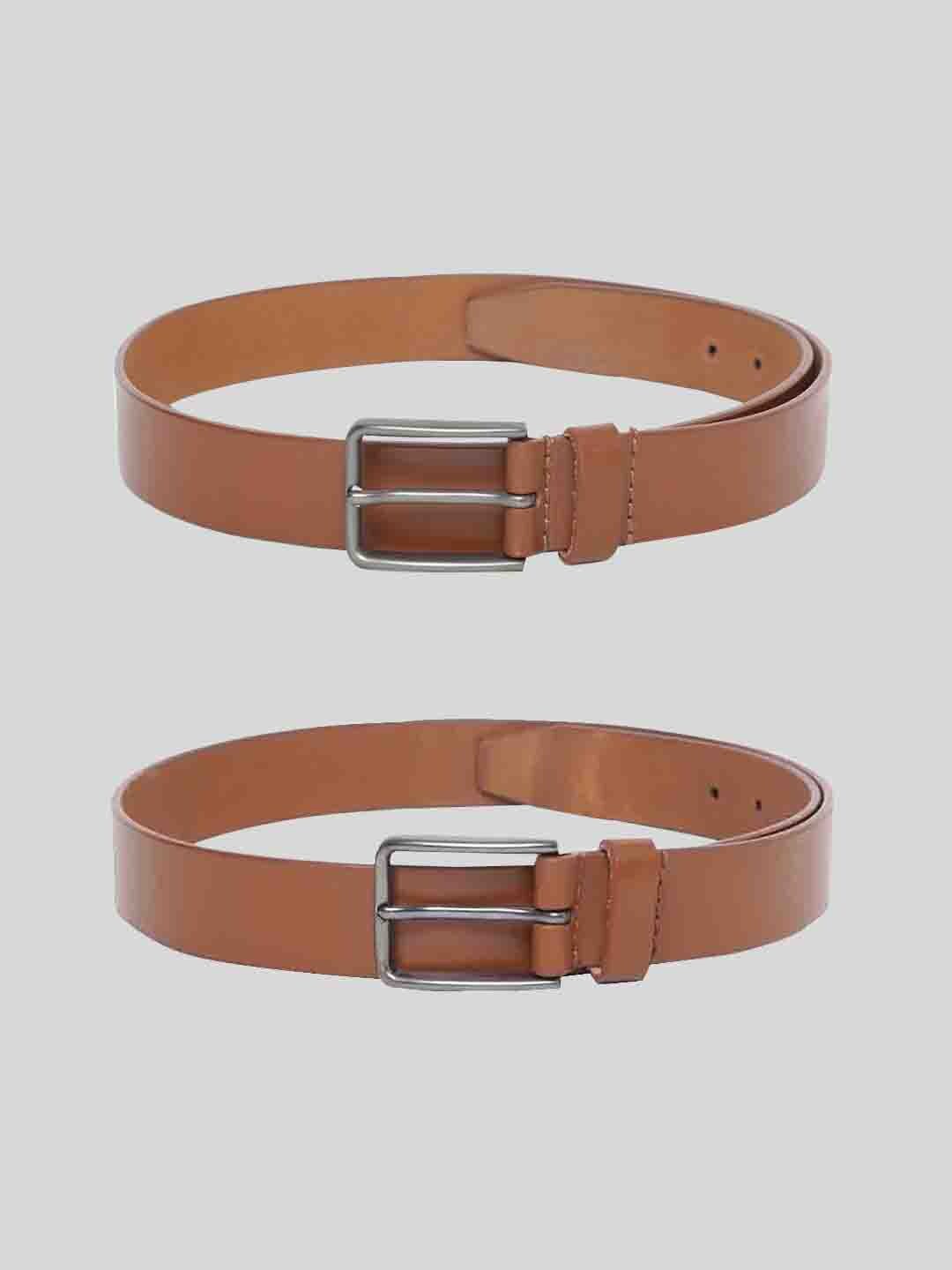 TOM LANG LONDON Men Pack of 2 Leather Formal Belt, Tan