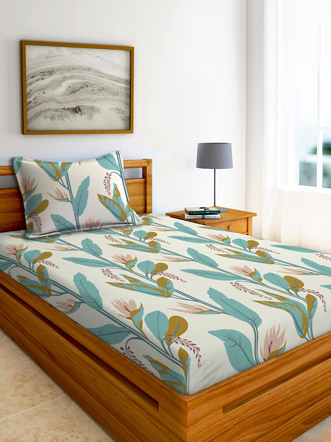 

AEROHAVEN Yamuna Cream-Coloured Printed 240 TC Cotton Single Bedsheet & 1 Pillow Cover