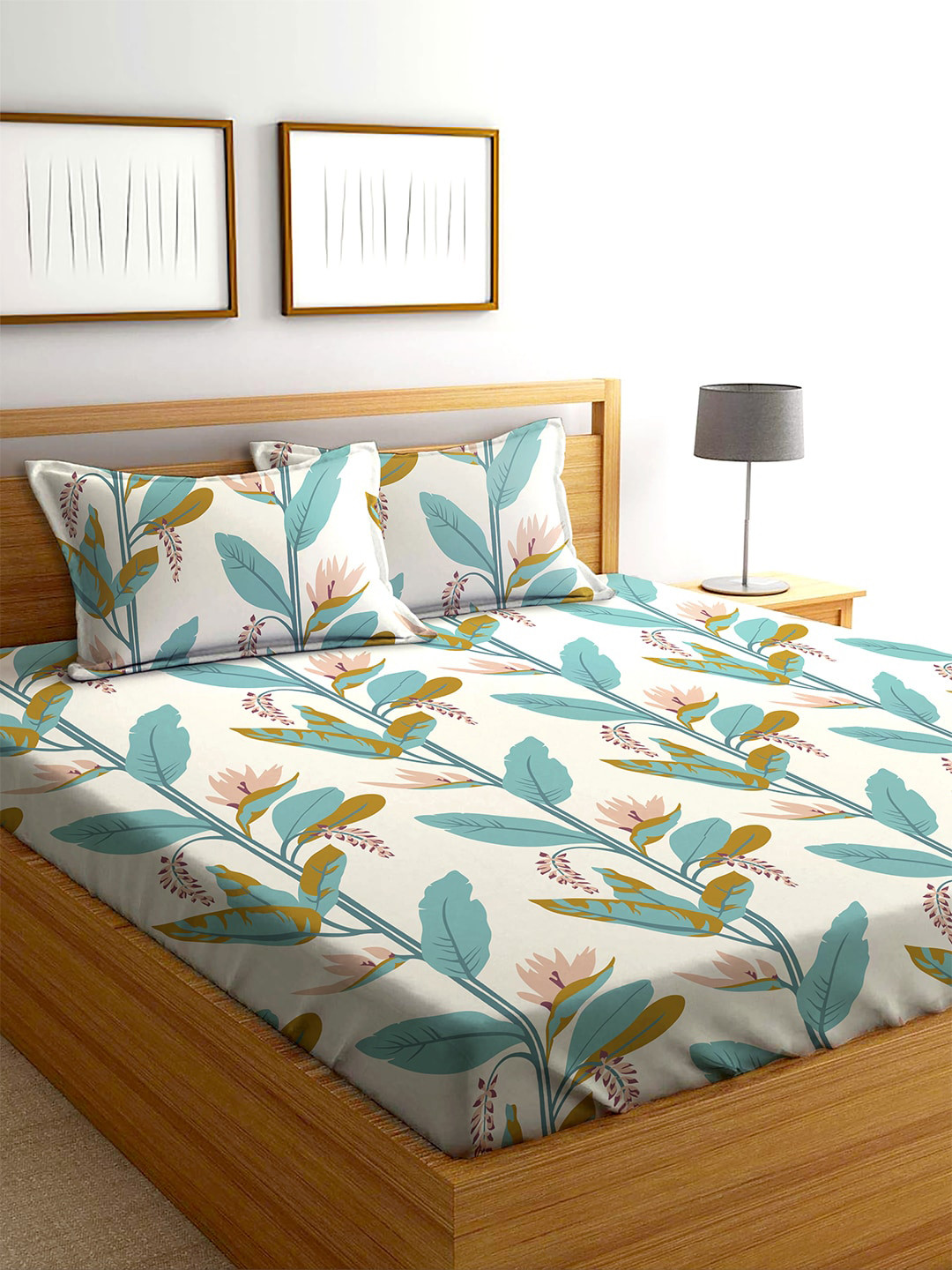

AEROHAVEN Yamuna Cream-Coloured Printed 240 TC Cotton Queen Bedsheet & 2 Pillow Covers