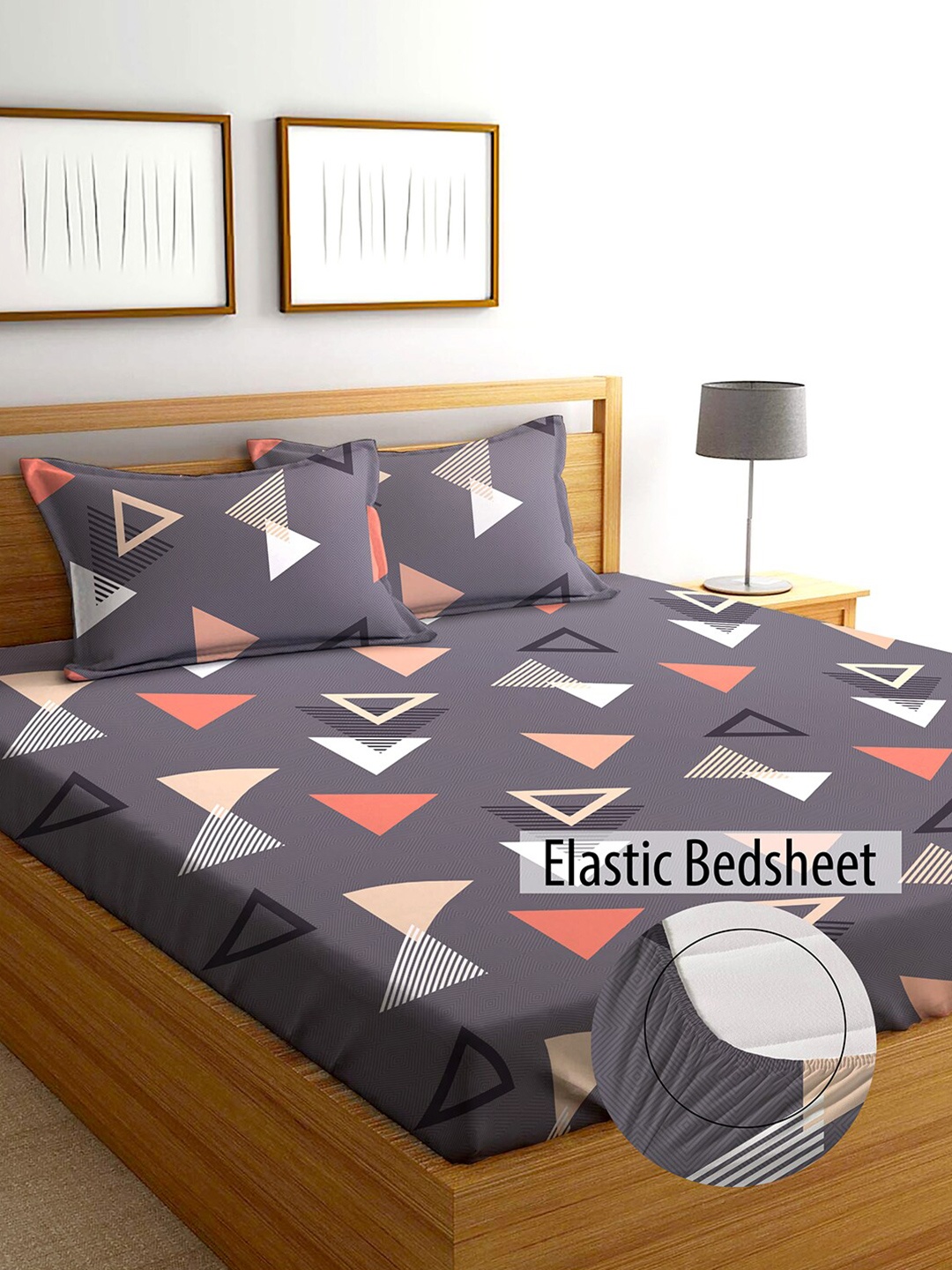 

AEROHAVEN Yamuna Purple Printed 240 TC Fitted Cotton King Bedsheet Set