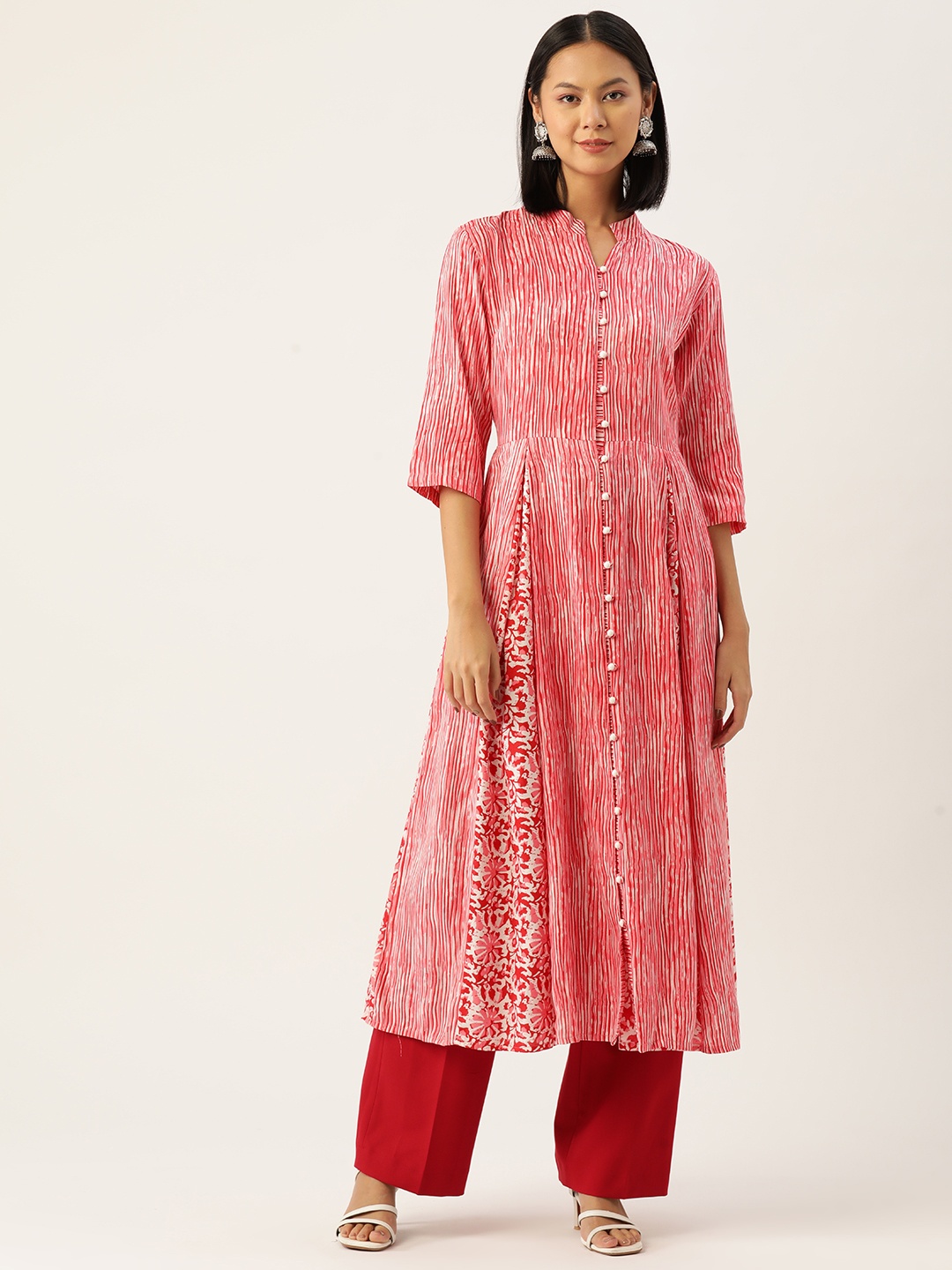 

Alsace Lorraine Paris Abstract Printed Mandarin Collar Kurta, Pink