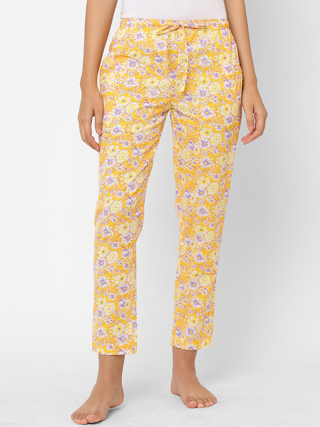 

URBAN SCOTTISH Women Printed Cotton Lounge Pants, Yellow