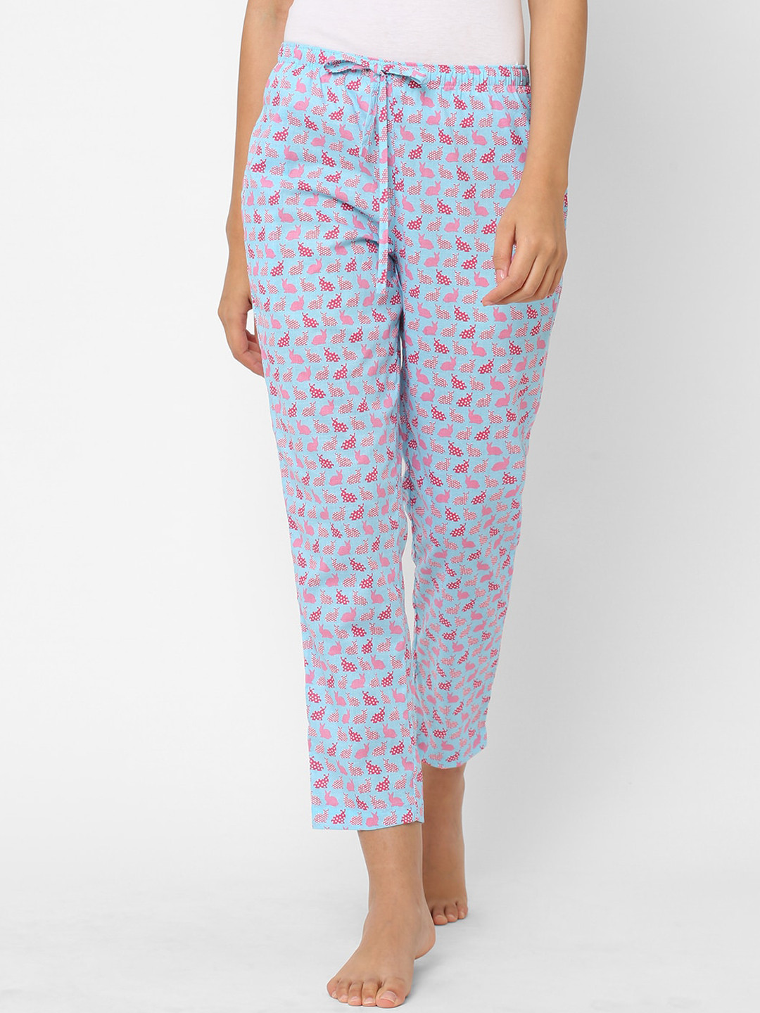 

URBAN SCOTTISH Women Printed Cotton Lounge Pants, Turquoise blue