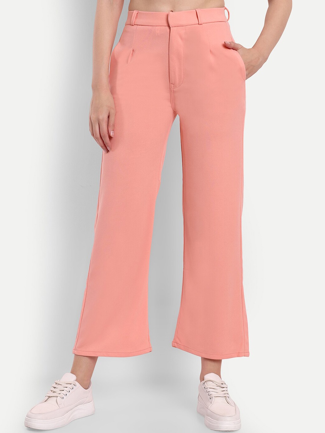 

BROADSTAR Women Straight Fit High-Rise Easy Wash Bootcut Trousers, Peach