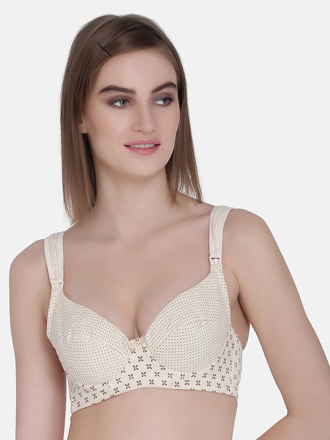 

Da Intimo Beige Floral Printed Non Padded Anti Microbial Non-Wired Cotton Maternity Bra