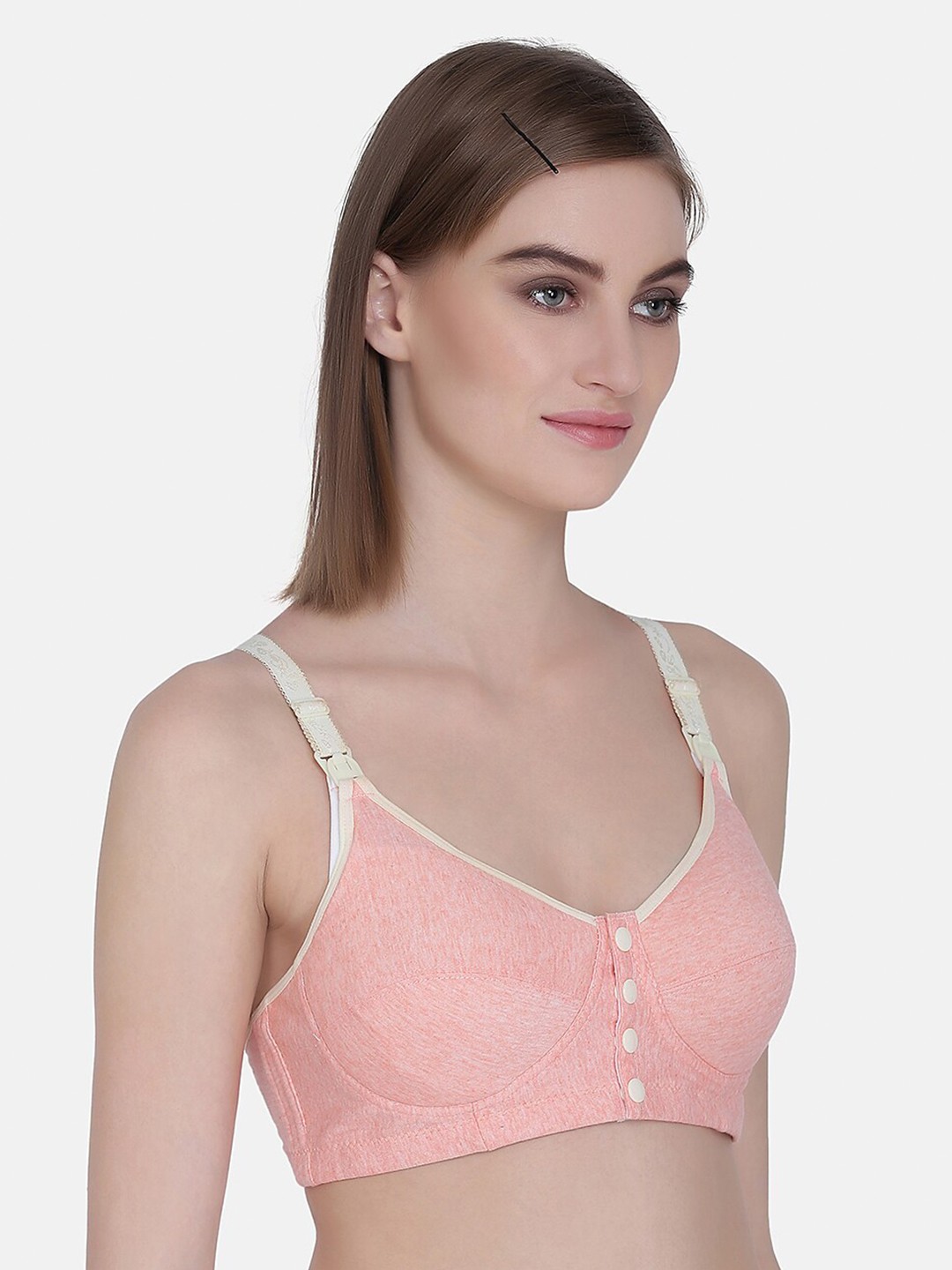

Da Intimo Peach Non Padded Anti Microbial Non-Wired Cotton Front Open Maternity Bra