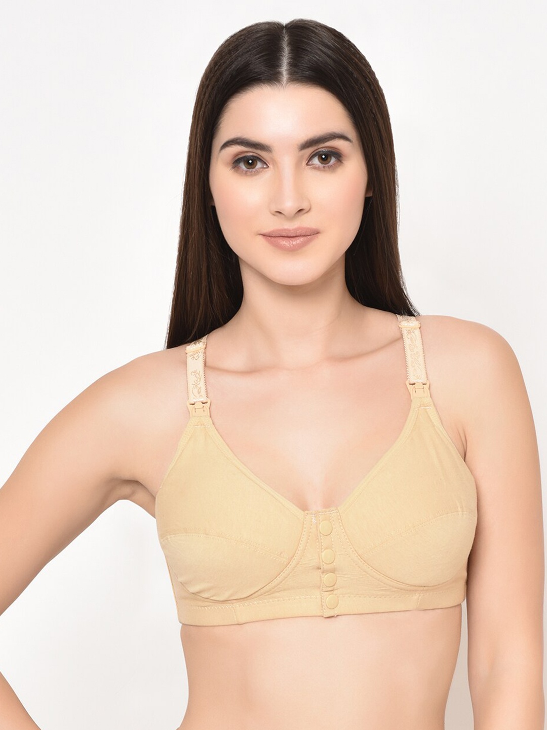 

Da Intimo Beige Non Padded Anti Microbial Non-Wired Cotton Front Open Maternity Bra