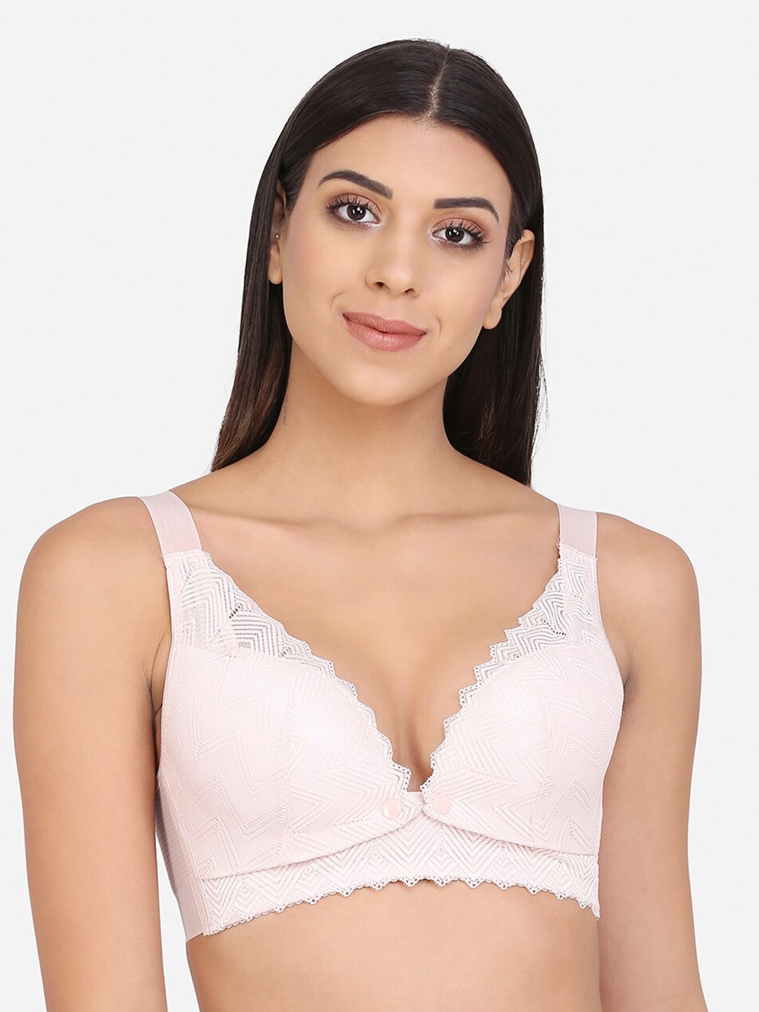 

Da Intimo Peach Lightly Padded Anti Microbial Non-Wired Lace Maternity Bra