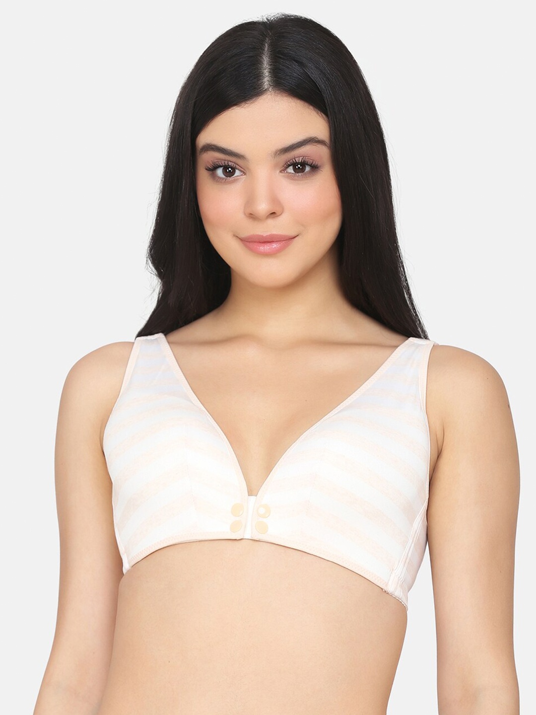 

Da Intimo Beige & Pink Striped Lightly Padded Anti Microbial Non-Wired Maternity Bra