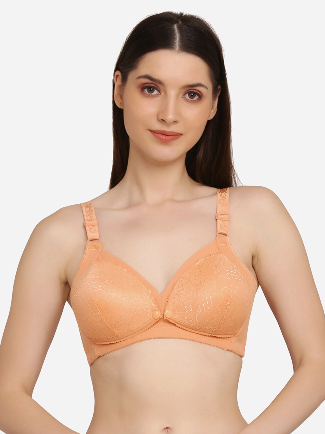

Da Intimo Orange Floral Self Design Lightly Padded Cotton Maternity Bra