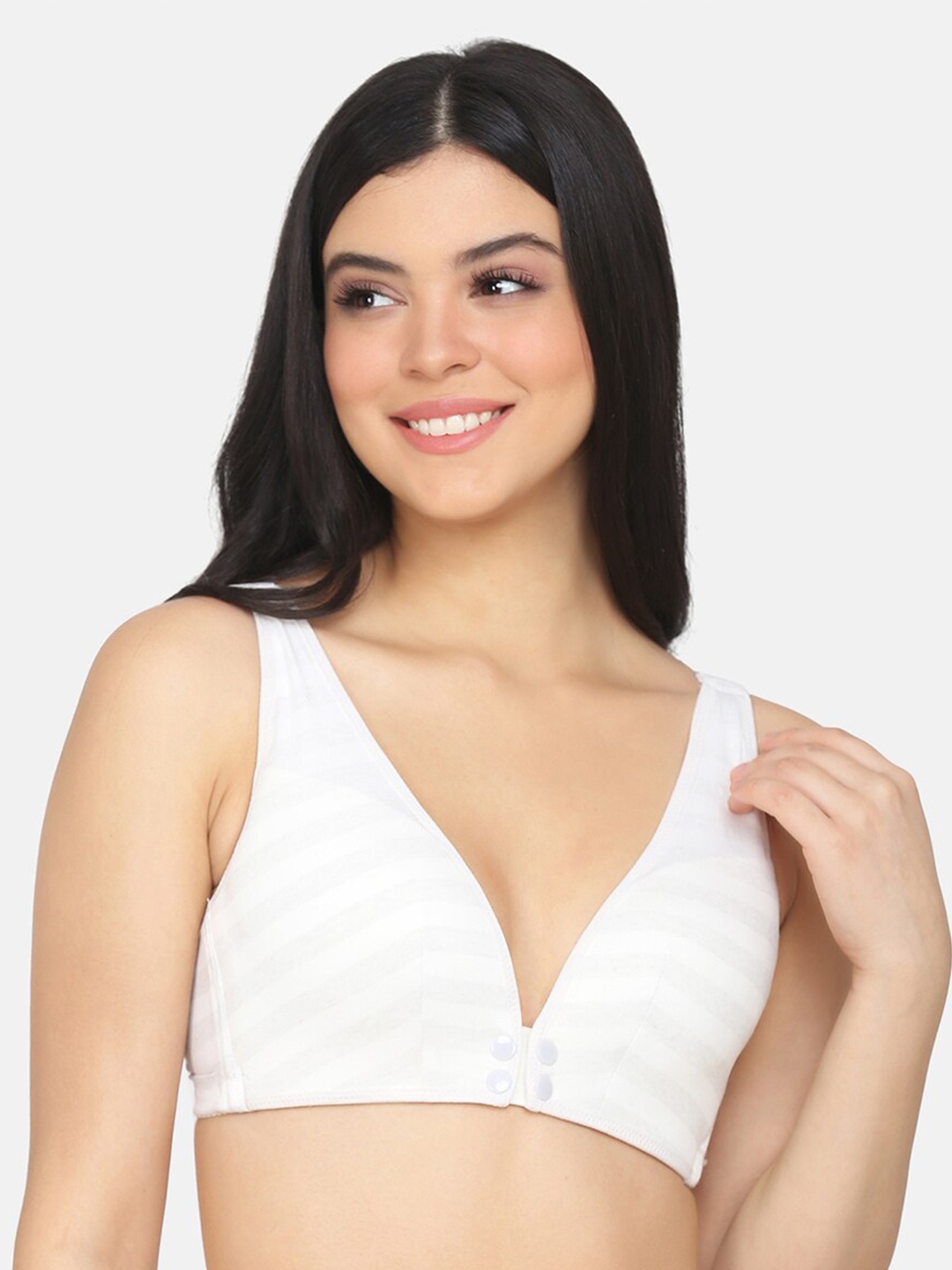 

Da Intimo Grey & White Striped Lightly Padded Anti Microbial Non-Wired Maternity Bra