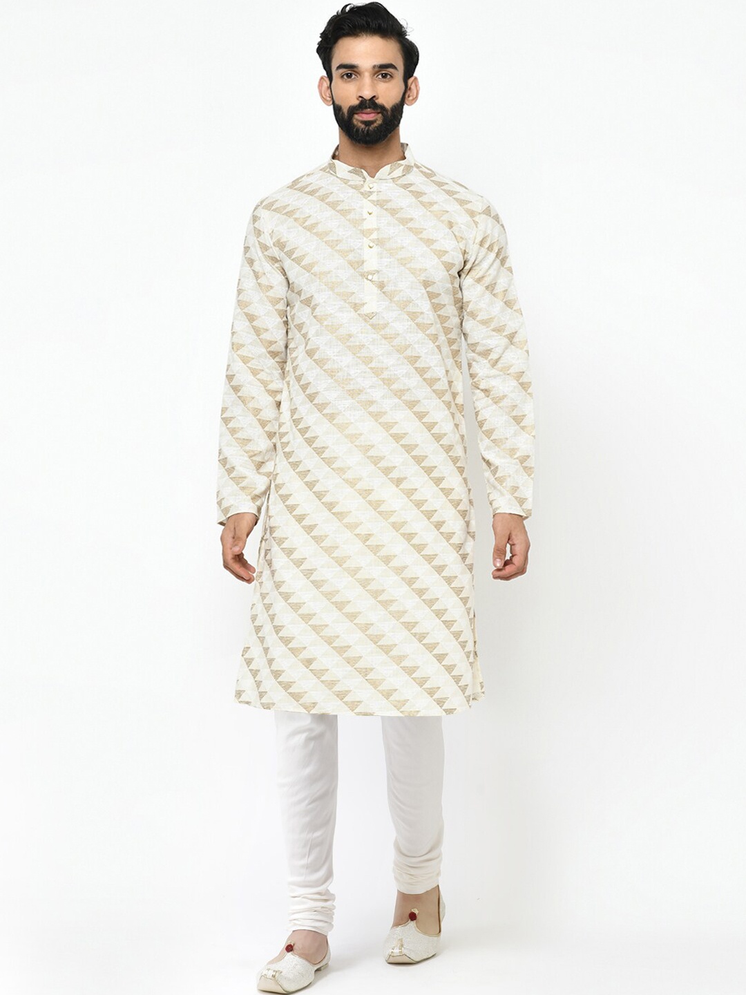 

KISAH Men Geometric Printed Regular Fit Kurta, White