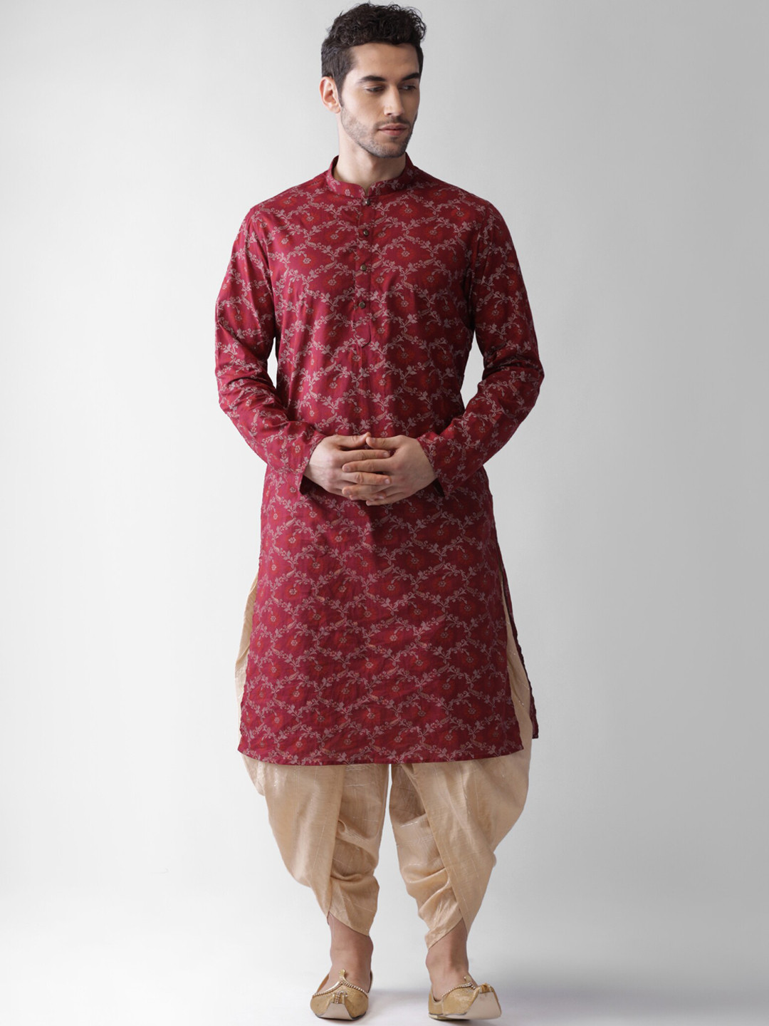 

KISAH Ethnic Motifs Printed Mandarin Collar Kurta, Red