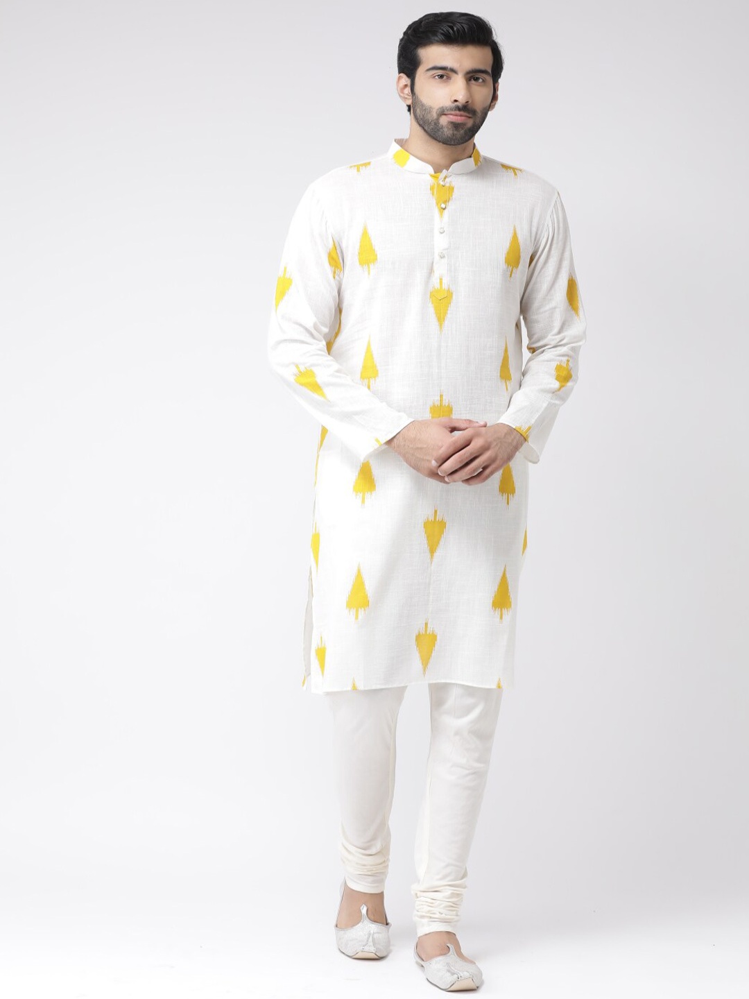 

KISAH Men Printed Regular Fit Ikat Kurta, White