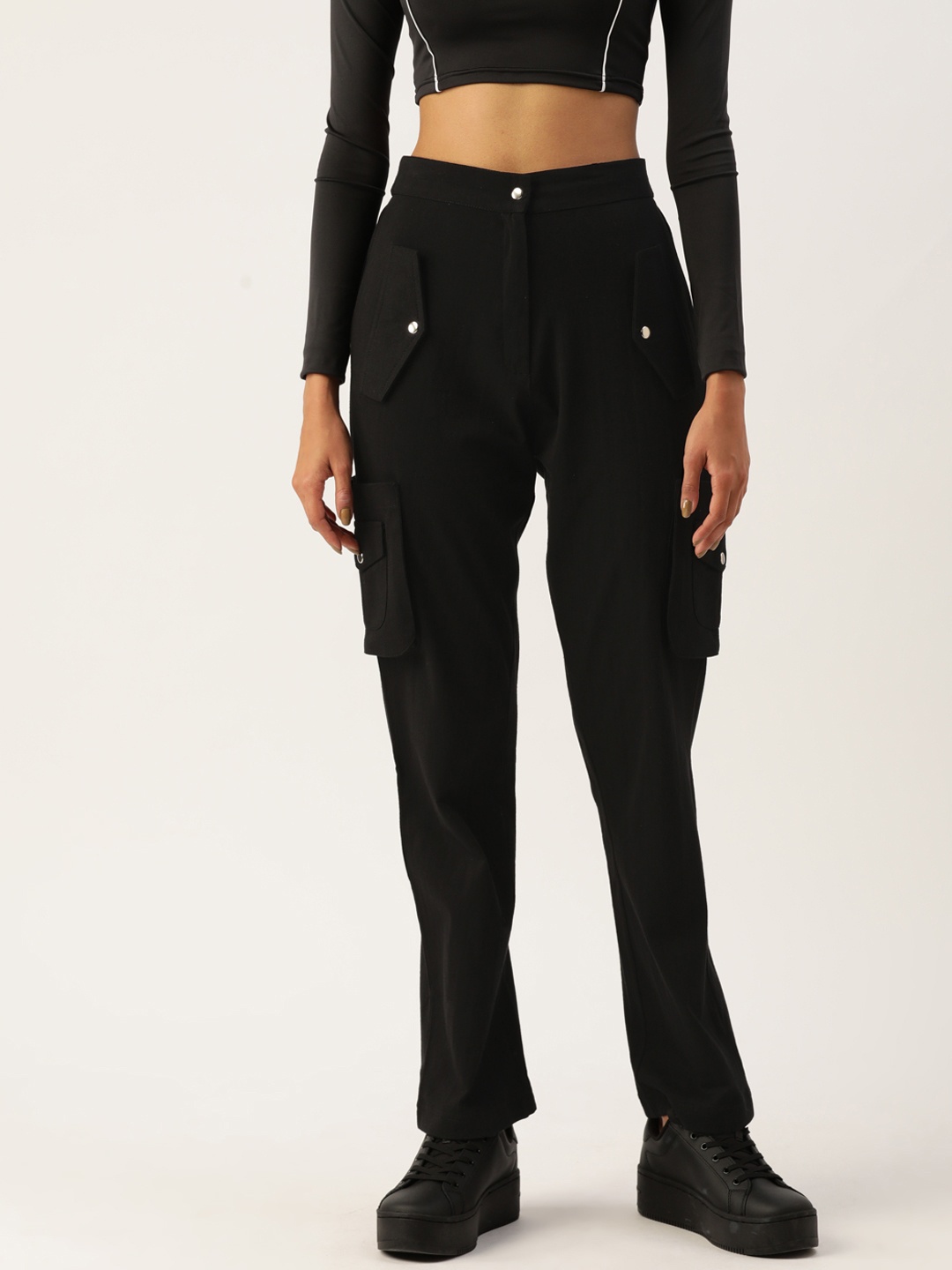 

Alsace Lorraine Paris Slim Fit High-Rise Cargos Trousers, Black