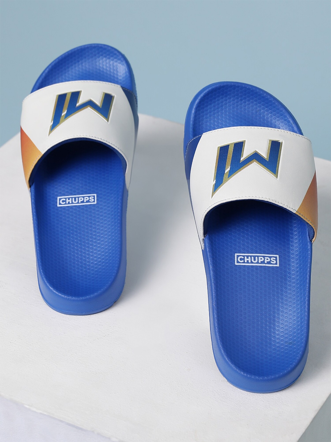 

CHUPPS Women's Official Mumbai Indians Printed Sliders, White