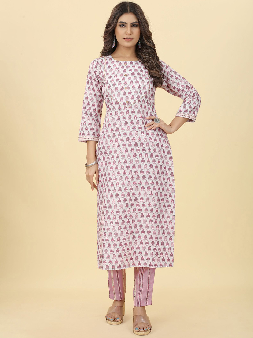 

KALINI Floral Printed Gotta Patti Kurta with Trousers, White