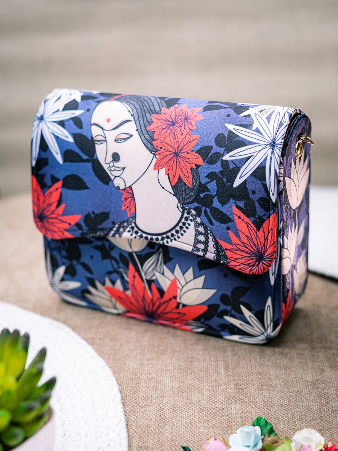 NR By Nidhi Rathi Women Printed Fabric Foldover Clutch, Blue