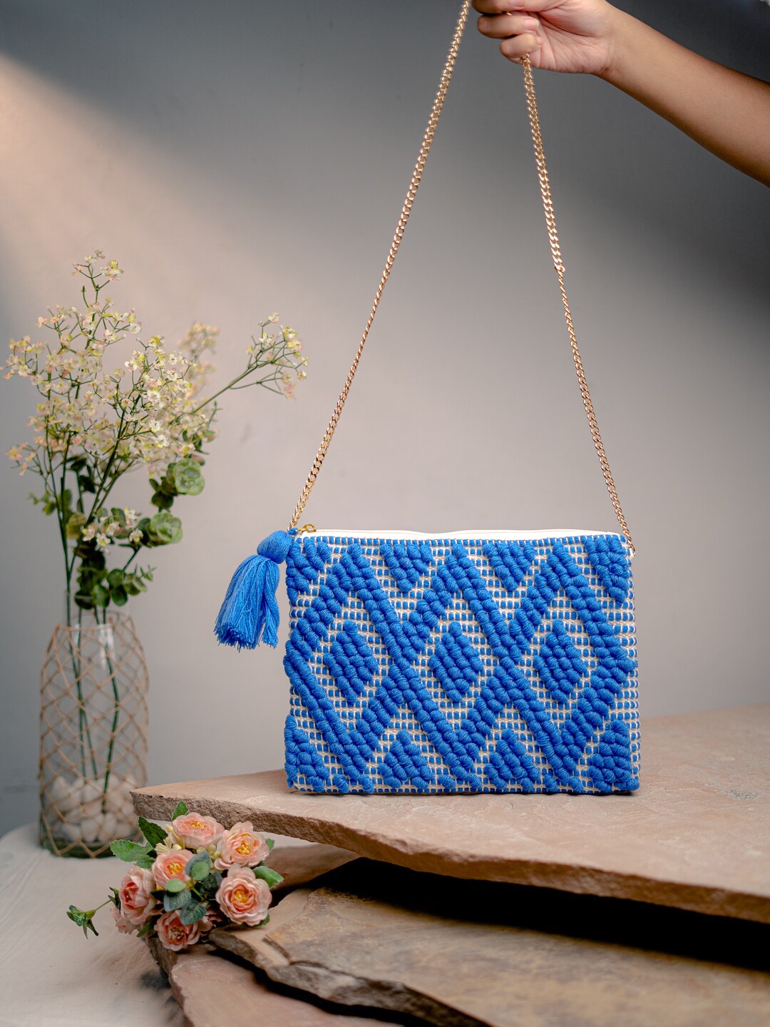 

NR By Nidhi Rathi Women Embroidered Fabric Sling Bag, Blue