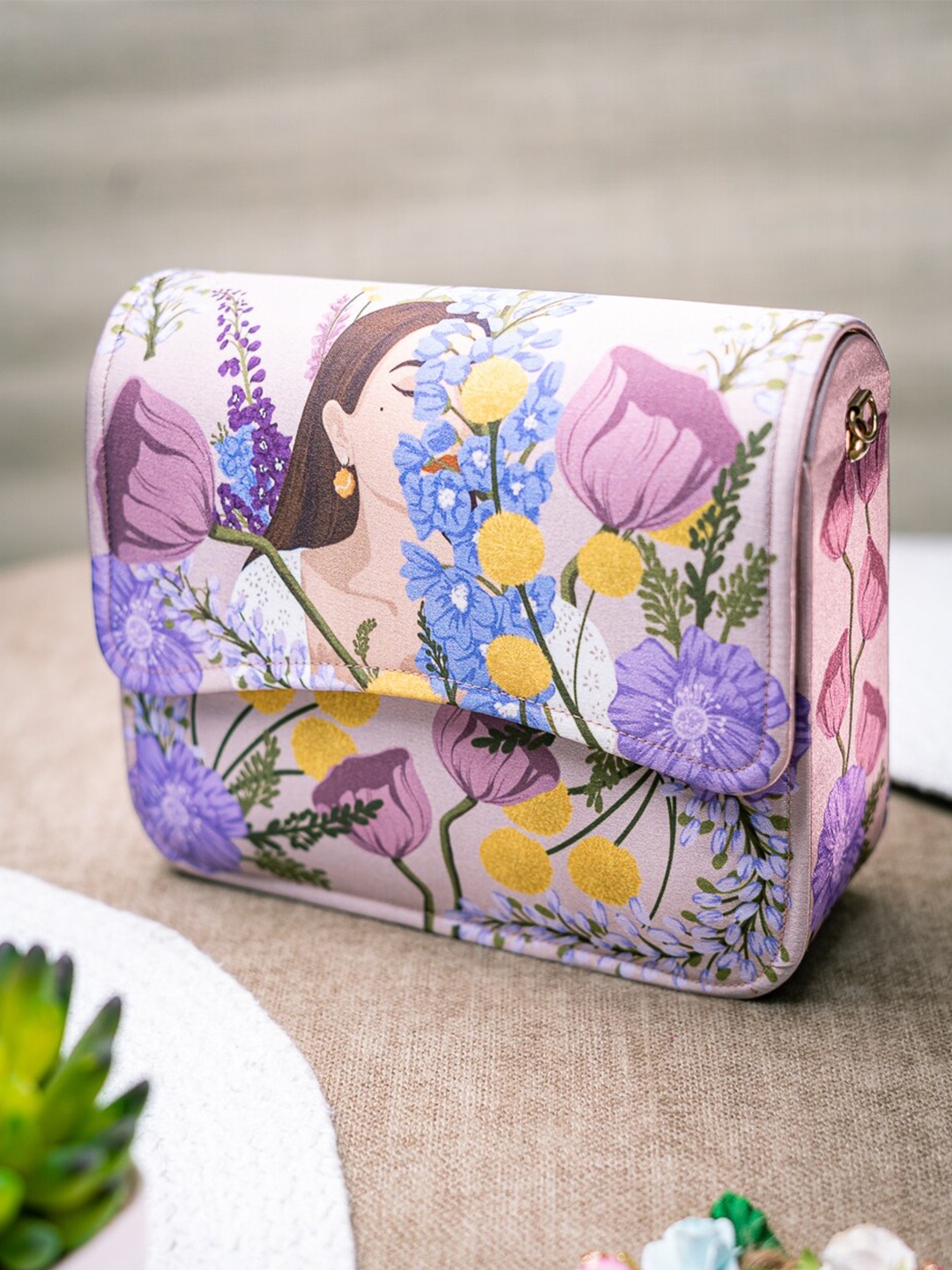 

NR By Nidhi Rathi Women Printed Fabric Foldover Clutch, Purple