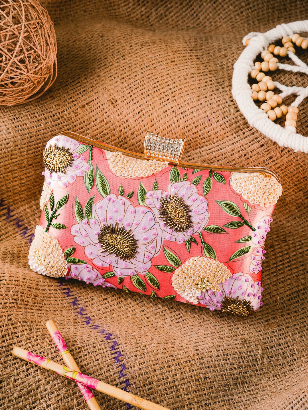 

NR By Nidhi Rathi Women Embroidered Box Clutch, Peach